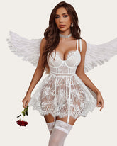 Lace Print Slip Dress with Garter Belt